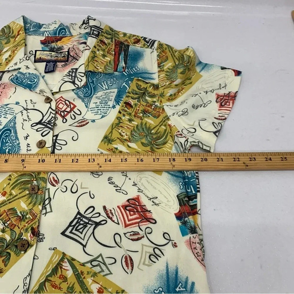 Havana Jacks Cafe Shirt Blouse Woman Medium Novelty Print Short Sleeve Tropical - Picture 11 of 12